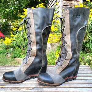 Sorel Cate The Great Wedge Boots, Knee High Lace-up - Size 10